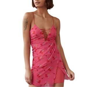 Urban Outfitters Cherry Bright Mesh Mini Dress UO Size Small Stretchy Bodycon